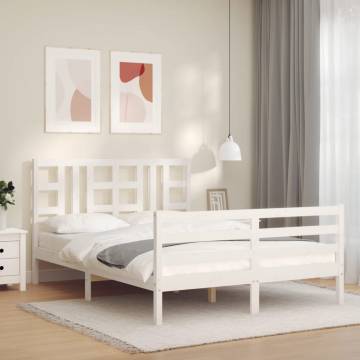 Stylish White Bed Frame with Headboard - 140x200 cm Solid Wood