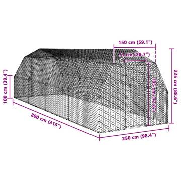 Chicken Run 2.5x8x2.25 m Galvanised Steel - Durable & Secure