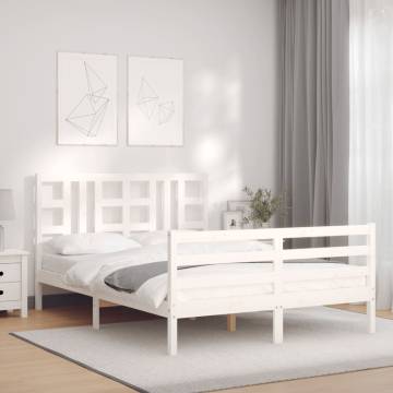 Stylish White Bed Frame with Headboard - 140x200 cm Solid Wood