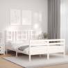 Stylish White Bed Frame with Headboard - 140x200 cm Solid Wood