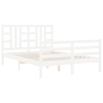 Stylish White Bed Frame with Headboard - 140x200 cm Solid Wood