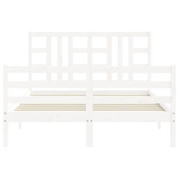 Stylish White Bed Frame with Headboard - 140x200 cm Solid Wood