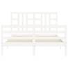 Stylish White Bed Frame with Headboard - 140x200 cm Solid Wood