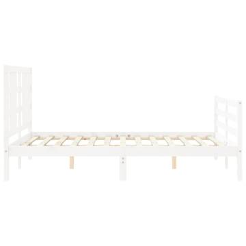 Stylish White Bed Frame with Headboard - 140x200 cm Solid Wood