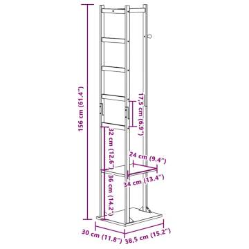 Bamboo Coat Stand with Hooks and Shelves - 38.5x30x156 cm