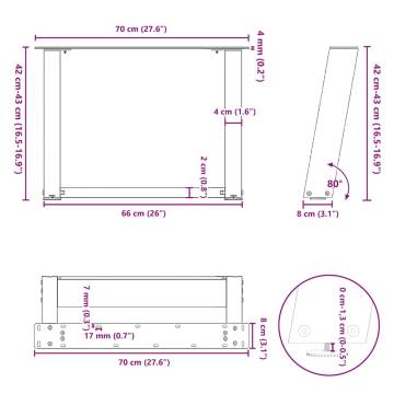 Coffee Table Legs U-Shaped - White Steel 70x(42-43) cm - 2 pcs