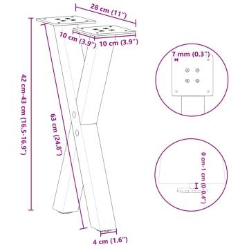 X-Shaped Coffee Table Legs - White Steel - 28x(42-43) cm