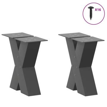 X-Shaped Coffee Table Legs - Anthracite Steel | 30x(30-31) cm