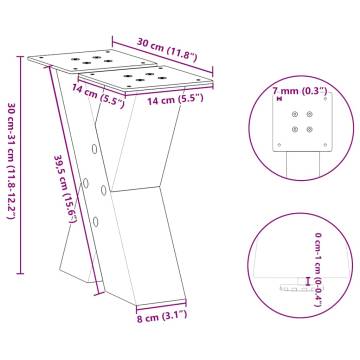 X-Shaped Coffee Table Legs - Anthracite Steel | 30x(30-31) cm