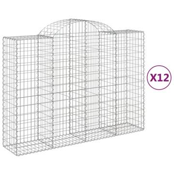 Arched Gabion Baskets - 12 pcs Galvanised Iron for Garden Design