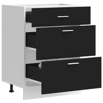 Black Kitchen Base Cabinet - Engineered Wood Storage Solution