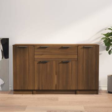 Stylish 3-Piece Brown Oak Engineered Wood Sideboards