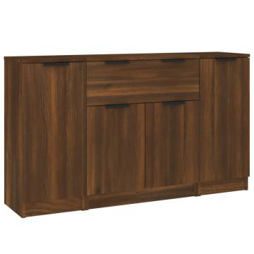 Stylish 3-Piece Brown Oak Engineered Wood Sideboards