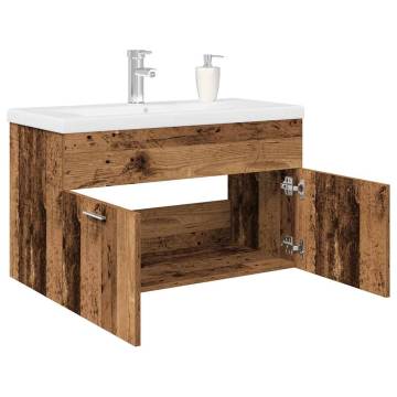 Stylish Sink Cabinet with Basin & Faucet - Old Wood Finish