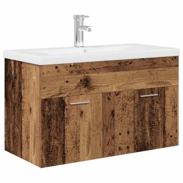 Stylish Sink Cabinet with Basin & Faucet - Old Wood Finish