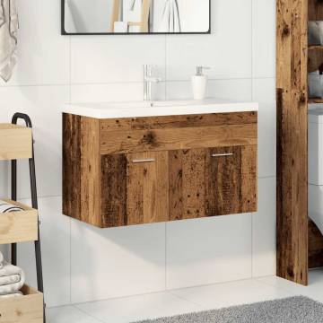 Stylish Sink Cabinet with Basin & Faucet - Old Wood Finish