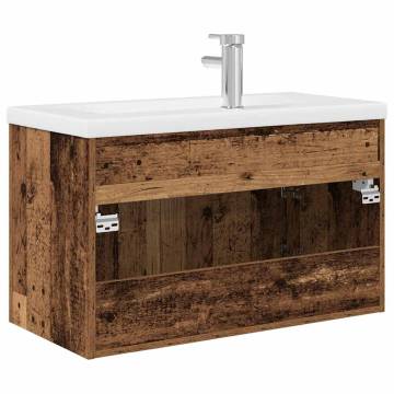 Stylish Sink Cabinet with Basin & Faucet - Old Wood Finish