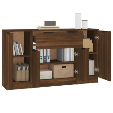 Stylish 3-Piece Brown Oak Engineered Wood Sideboards