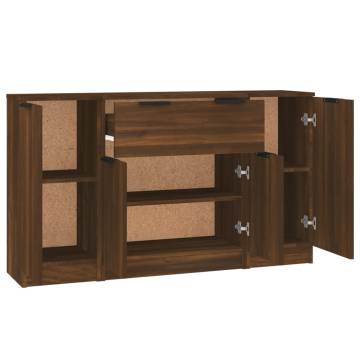 Stylish 3-Piece Brown Oak Engineered Wood Sideboards