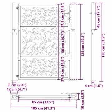 Garden Gate 105x130 cm - Weathering Steel Leaf Design | HipoMarket