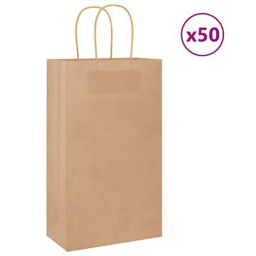 50 Pack Brown Paper Bags with Handles - Eco-Friendly & Durable