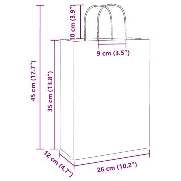 Paper Bags with Handles - 50 Pcs White 26x12x35 cm