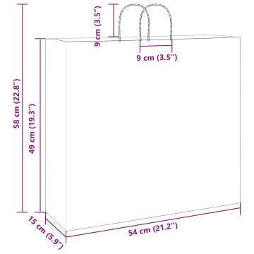 Paper Bags 50 pcs with Handles - White Kraft 54x15x49 cm