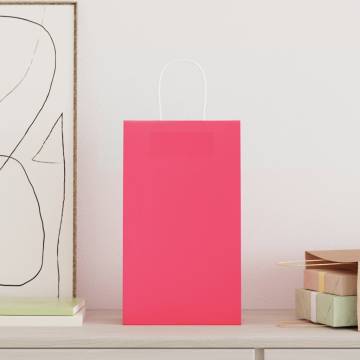 50 Pink Paper Bags with Handles - Sustainable & Versatile