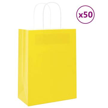 50 Yellow Paper Bags with Handles - Eco-Friendly & Durable