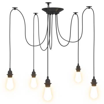 Vintage Pendant Lamp with 5 E27 Holders - Black Metal | Hipomarket