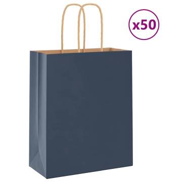 Durable Blue Paper Bags with Handles - 50 pcs | HipoMarket UK