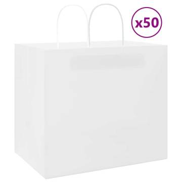 Eco-Friendly White Paper Bags with Handles - 50 Pcs