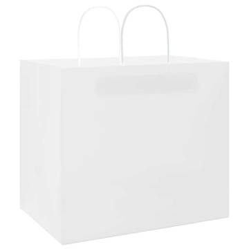 Eco-Friendly White Paper Bags with Handles - 50 Pcs