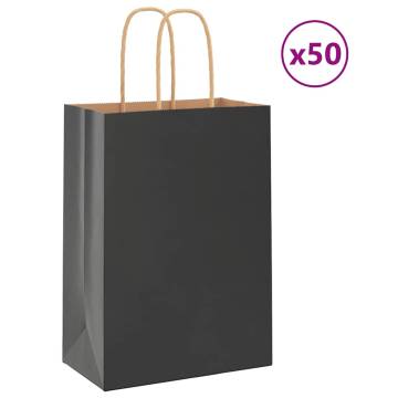 50 Pcs Black Paper Bags with Handles - Eco-Friendly Solution