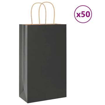 Sustainable Black Paper Bags with Handles - 50 pcs