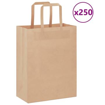 250 Pcs Brown Paper Bags with Handles - Eco-Friendly Packaging