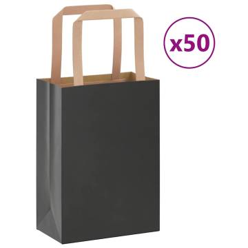 Paper Bags with Handles - 50 pcs Black | Durable & Recyclable