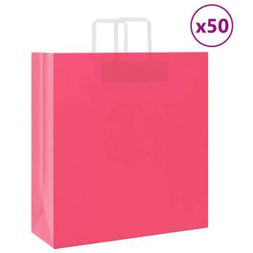 Pink Paper Bags with Handles - 50 pcs | Durable & Recyclable