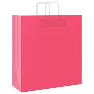 Pink Paper Bags with Handles - 50 pcs | Durable & Recyclable