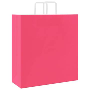 Pink Paper Bags with Handles - 50 pcs | Durable & Recyclable