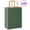 Sustainable Green Paper Bags with Handles - 50 pcs