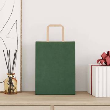 Sustainable Green Paper Bags with Handles - 50 pcs