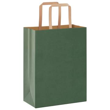 Sustainable Green Paper Bags with Handles - 50 pcs