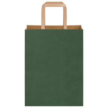 Sustainable Green Paper Bags with Handles - 50 pcs