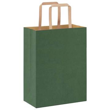 Sustainable Green Paper Bags with Handles - 50 pcs