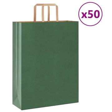 Green Paper Bags with Handles - 50 pcs | 32x12x42 cm