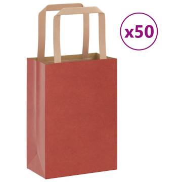 Red Paper Bags with Handles - 50 pcs, Durable & Recyclable