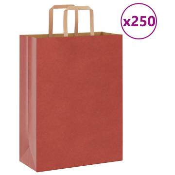 Red Paper Bags with Handles - 250 pcs - Eco-Friendly 26x12x35 cm