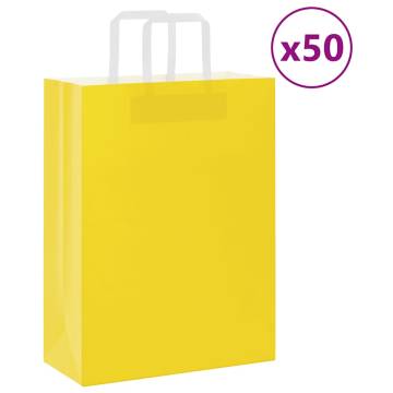 50 Yellow Paper Bags with Handles - Eco-Friendly & Durable