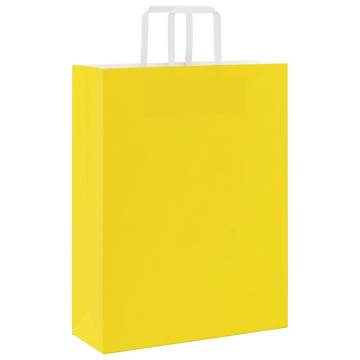 250 Yellow Paper Bags with Handles - Durable & Recyclable